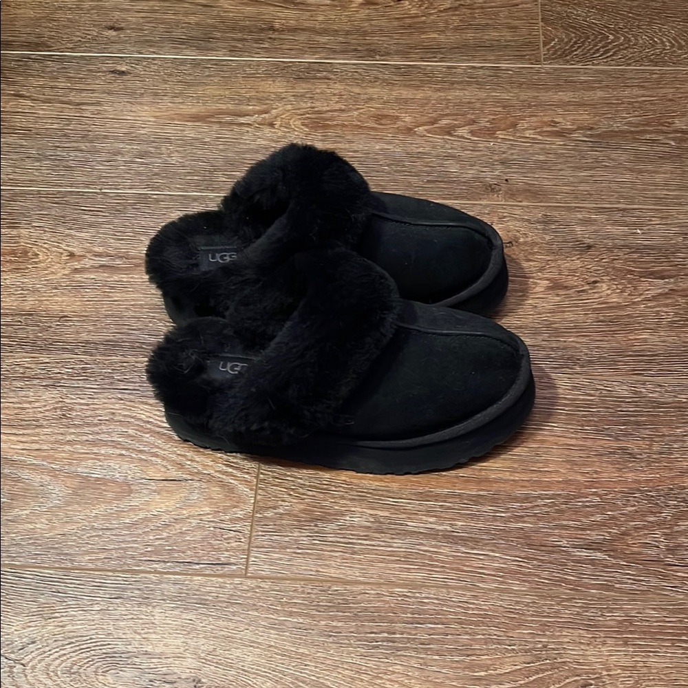 UGG Black Fur Platform Shoes